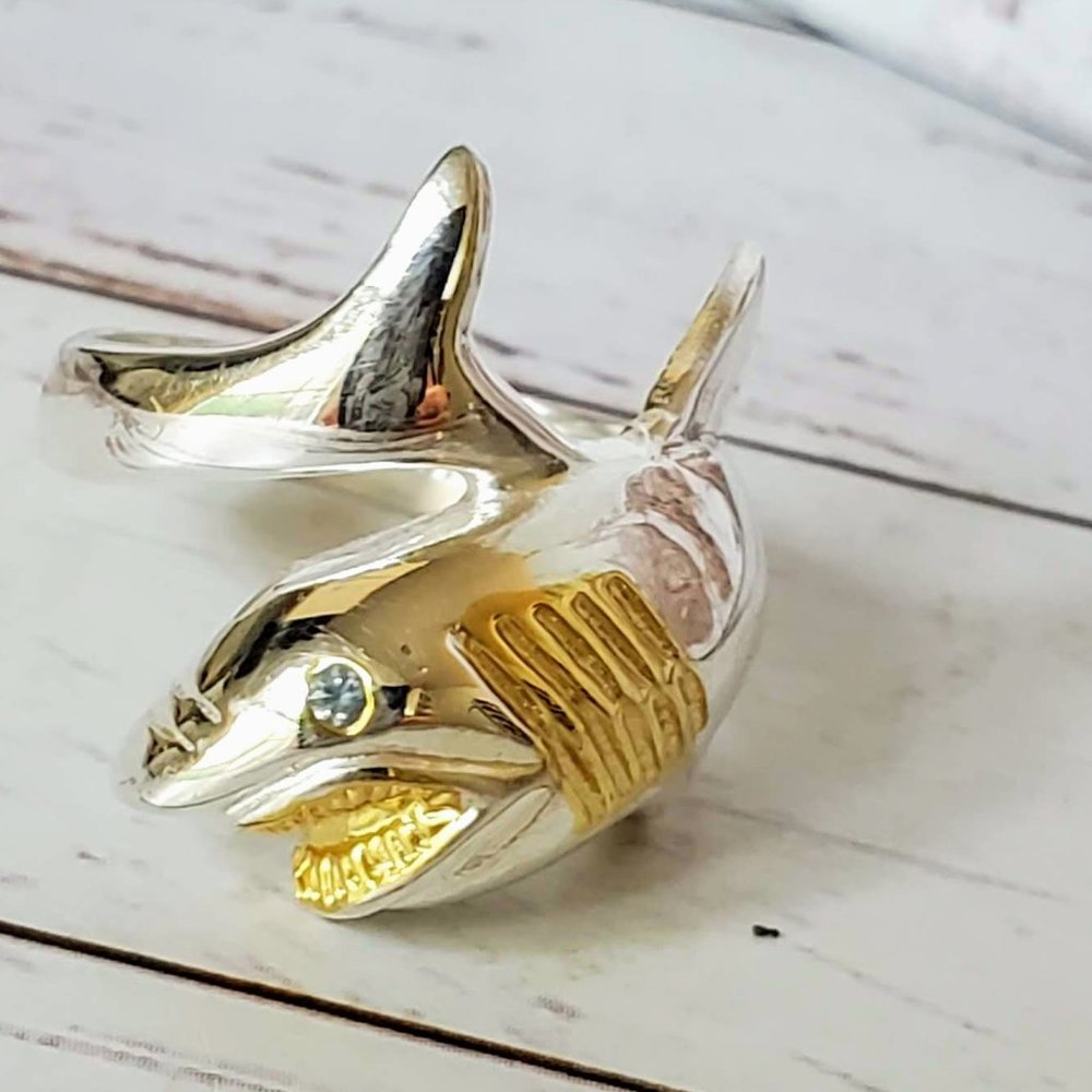 Sterling & 14 kt Shark Ring